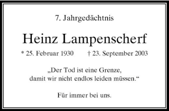 Traueranzeige von Heinz Lampenscherf von Rheinische Post