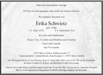 Traueranzeige von Erika Schwietz von Rheinische Post