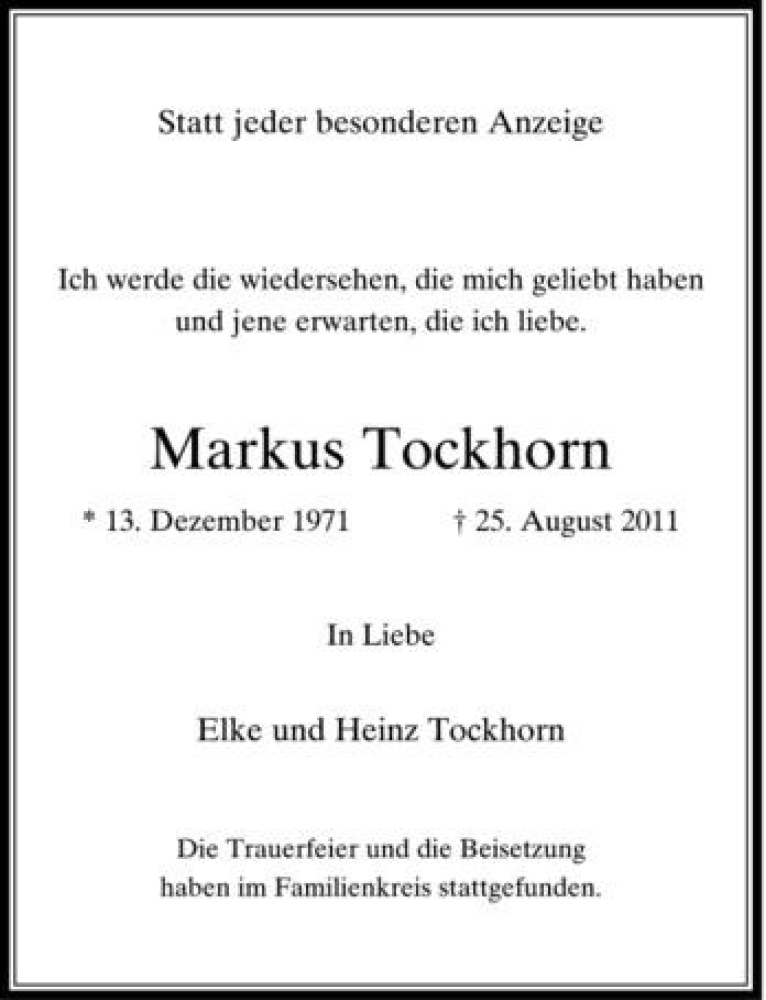  Traueranzeige für Markus Tockhorn vom 02.07.2015 aus Rheinische Post