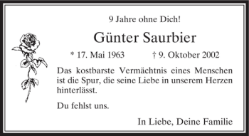 Traueranzeige von Günter Saurbier von Rheinische Post