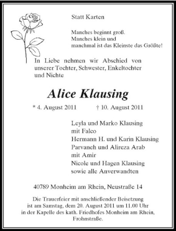 Traueranzeige von Alice Klausing von Rheinische Post