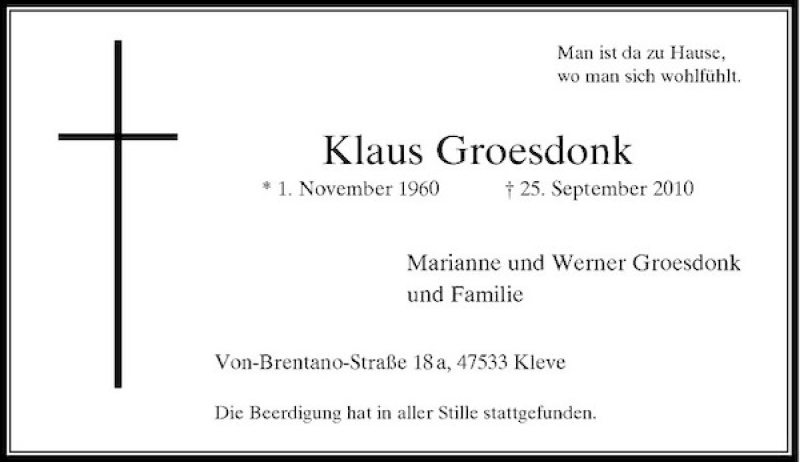  Traueranzeige für Klaus Groesdonk vom 12.10.2010 aus Rheinische Post