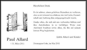 Traueranzeige von Paul Allard von Rheinische Post