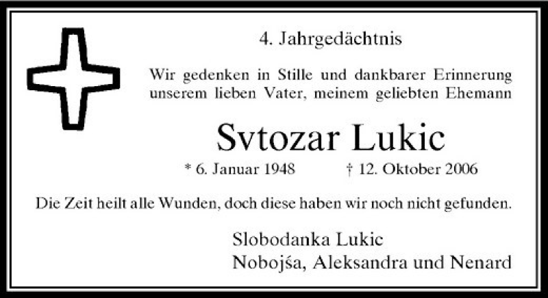  Traueranzeige für Svtozar Lukic vom 12.10.2010 aus Rheinische Post