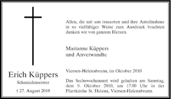 Traueranzeige von Erich Küppers von Rheinische Post