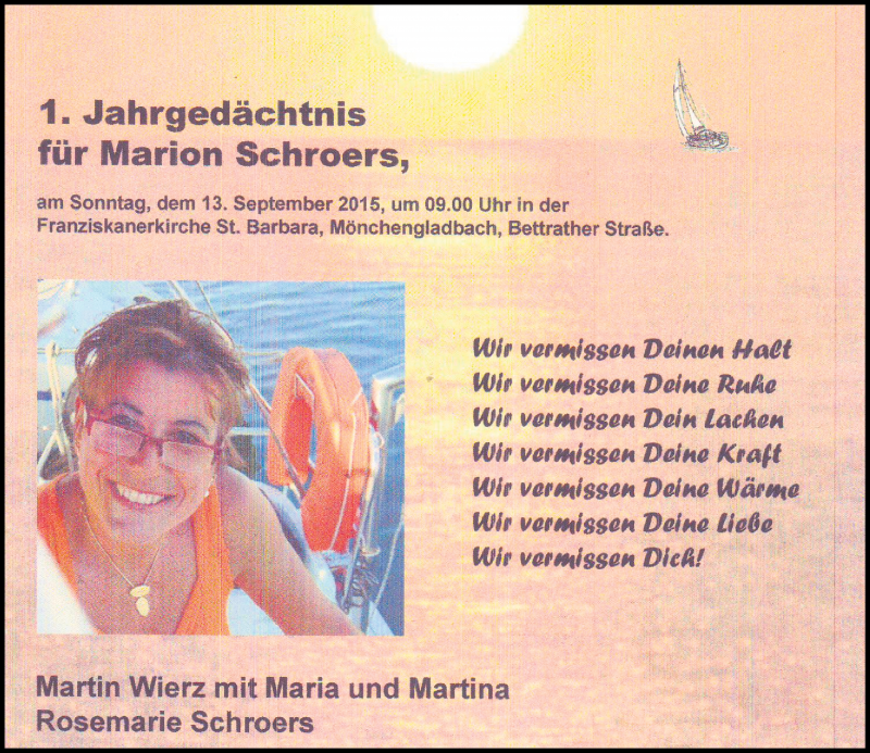  Traueranzeige für Marion Schroers vom 11.07.2015 aus Rheinische Post