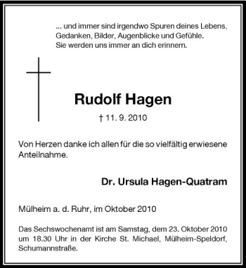 Traueranzeige von Rudolf Hagen von Rheinische Post