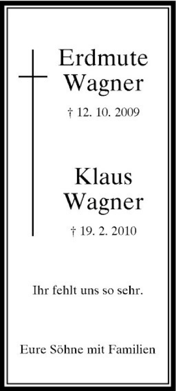 Traueranzeige von Erdmute Wagner von Rheinische Post