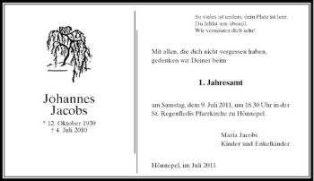 Traueranzeige von Johannes Jacobs von Rheinische Post
