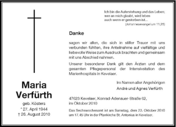 Traueranzeige von Maria Verfürth von Rheinische Post