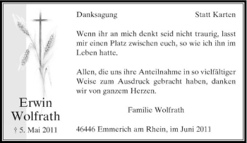 Traueranzeige von Erwin Wolfrath von Rheinische Post