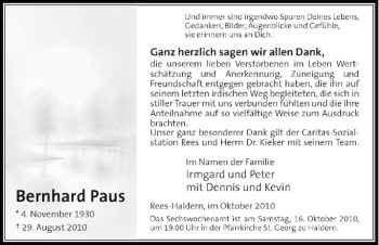 Traueranzeige von Bernhard Paus von Rheinische Post