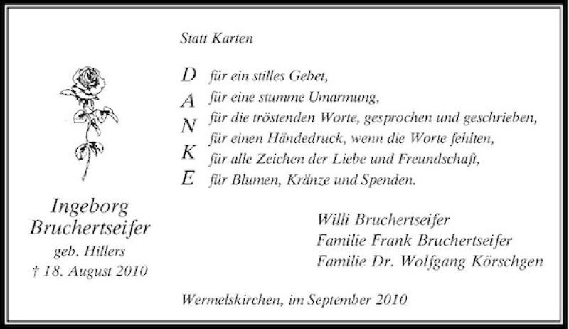  Traueranzeige für Ingeborg Bruchertseifer vom 25.09.2010 aus Rheinische Post