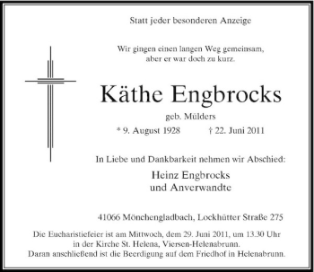 Traueranzeige von Käthe Engbrocks von Rheinische Post