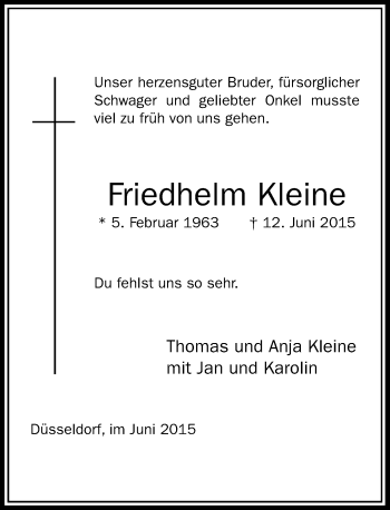 Traueranzeige von Friedhelm Kleine von Rheinische Post