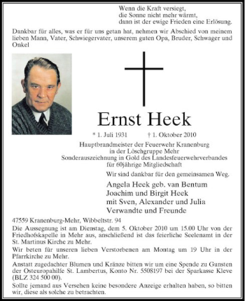 Traueranzeige von Ernst Heek von Rheinische Post