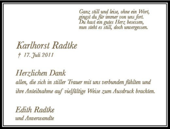 Traueranzeige von Karlhorst Radtke von Rheinische Post