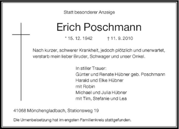 Traueranzeige von Erich Poschmann von Rheinische Post