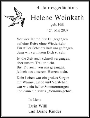 Traueranzeige von Helene Weinkath von Rheinische Post