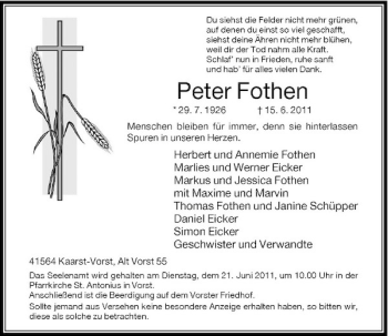 Traueranzeige von Peter Fohren von Rheinische Post