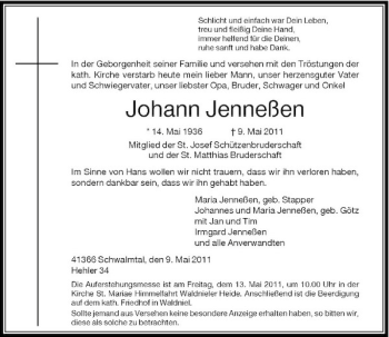 Traueranzeige von Johann Jenneßen von Rheinische Post