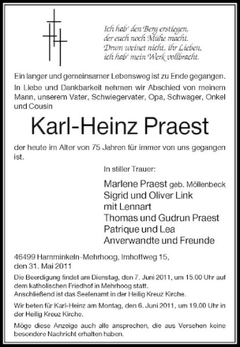 Traueranzeige von Karl-Heinz Praest von Rheinische Post