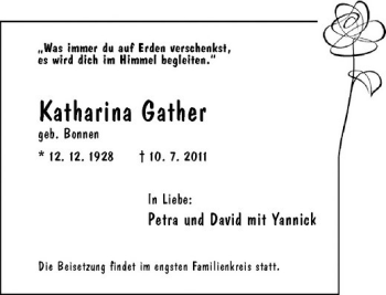 Traueranzeige von Katharina Gather von Rheinische Post