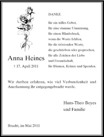 Traueranzeige von Anna Heines von Rheinische Post