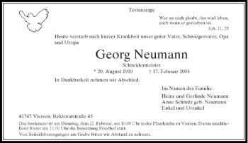 Traueranzeige von Georg Neumann von Rheinische Post
