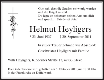Traueranzeige von Helmut Heyligers von Rheinische Post