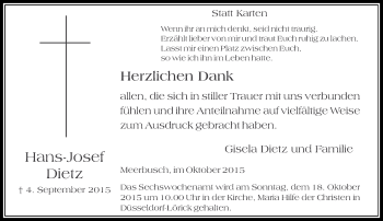 Traueranzeige von Hans-Josef Dietz von Rheinische Post