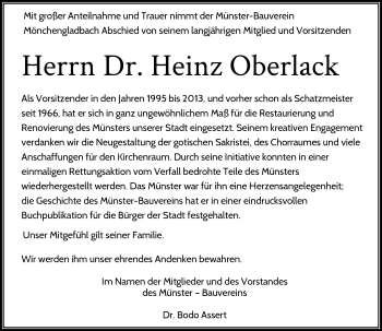 Traueranzeige von Heinz Oberlack von Rheinische Post