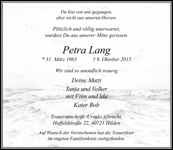 Traueranzeige von Petra Lang von Rheinische Post