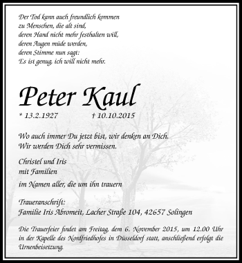 Traueranzeige von Peter Kaul von Rheinische Post