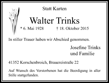 Traueranzeige von Walter Trinks von Rheinische Post