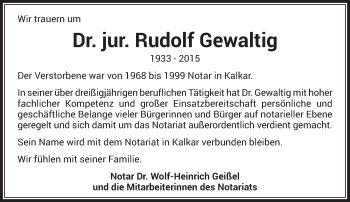 Traueranzeige von Rudolf Gewaltig von Rheinische Post