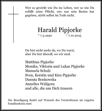 Traueranzeige von Harald Pipjorke von Rheinische Post