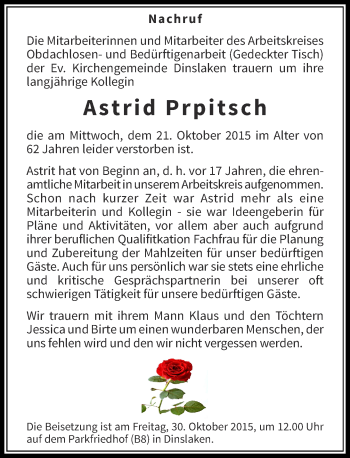 Traueranzeige von Astrid Prpitsch von Rheinische Post