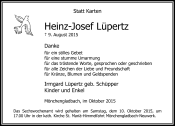 Traueranzeige von Heinz-Josef Lüpertz von Rheinische Post