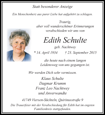 Traueranzeige von Edith Schulte von Rheinische Post