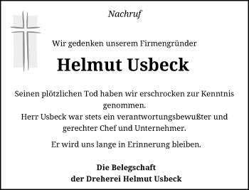 Traueranzeige von Helmut Usbeck von Rheinische Post