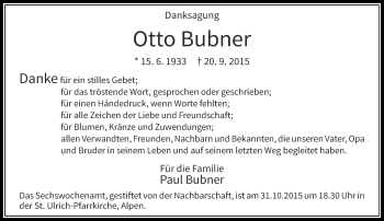 Traueranzeige von Otto Bubner von Rheinische Post