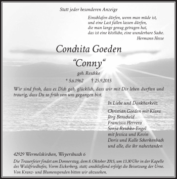 Traueranzeige von Conchita Goeden von Rheinische Post