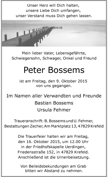 Traueranzeige von Peter Bossems von Rheinische Post