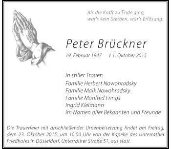 Traueranzeige von Peter Brückner von Rheinische Post