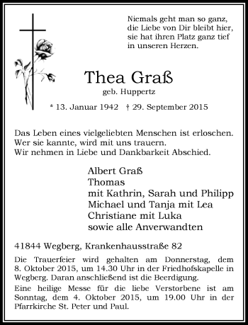 Traueranzeige von Thea Graß von Rheinische Post