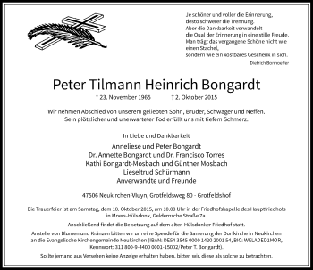 Traueranzeige von Peter Tilmann Heinrich Bongardt von Rheinische Post