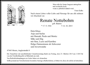 Traueranzeige von Renate Nottebohm von Rheinische Post
