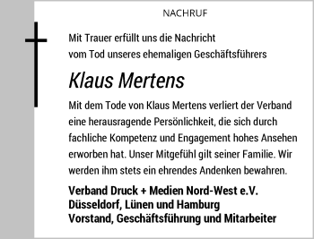 Traueranzeige von Klaus Mertens von Rheinische Post