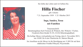 Traueranzeige von Hilla Fischer von Rheinische Post